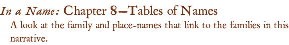 In a Name: Chapter 8—Tables of Names A look at the family and place-names that link to the families in this narrative.